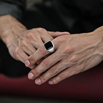 Stylish MEALGUET Men's Black Onyx Stainless Steel Signet Ring