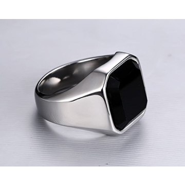 Stylish MEALGUET Men's Black Onyx Stainless Steel Signet Ring