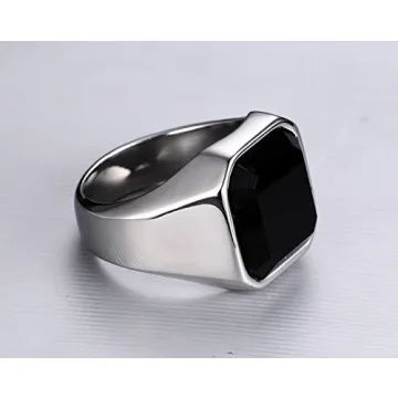 Stylish MEALGUET Men's Black Onyx Stainless Steel Signet Ring