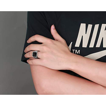 Stylish MEALGUET Men's Black Onyx Stainless Steel Signet Ring