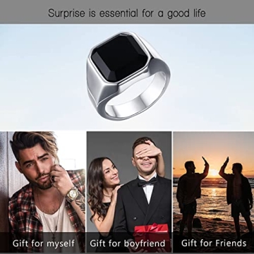 Stylish MEALGUET Men's Black Onyx Stainless Steel Signet Ring