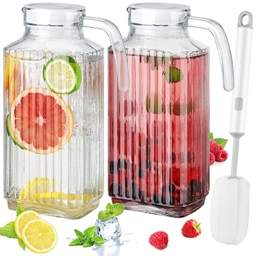 NiHome Glass Pitchers with Lids, 62oz Glass Water Fridge Pitcher for Drinks, Glass Water Jug with Li...