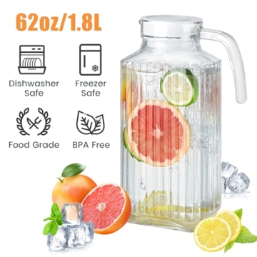 NiHome 62oz Glass Pitchers Set with Lids & Brush