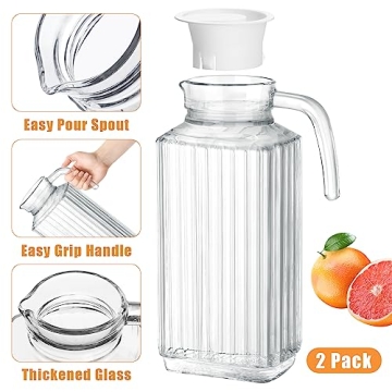 NiHome 62oz Glass Pitchers Set with Lids & Brush