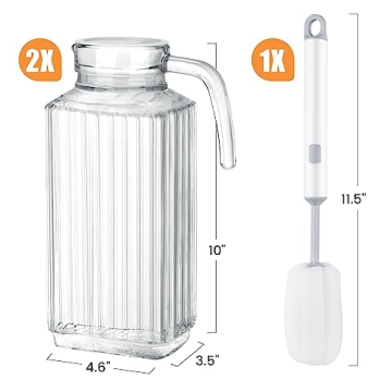 NiHome 62oz Glass Pitchers Set with Lids & Brush