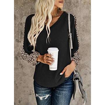 Dokotoo Womens Ladies Floral Patchwork Winter Blouses Color Block Long Sleeve Loose Slouchy One Shoulder Waffle Knit Oversized Sweaters Pullover Sweatshirts Fall Tunic Tops Baggy Shirts Black M