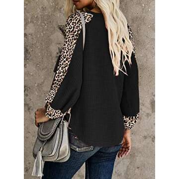Dokotoo Womens Ladies Floral Patchwork Winter Blouses Color Block Long Sleeve Loose Slouchy One Shoulder Waffle Knit Oversized Sweaters Pullover Sweatshirts Fall Tunic Tops Baggy Shirts Black M