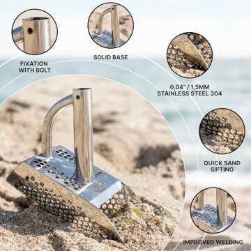 CKG Sand Scoops for Beach Metal Detecting Stainless Steel Beach Metal Detecting Shovel Underwater Tr...