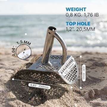 CKG Sand Scoops for Beach Metal Detecting Stainless Steel Beach Metal Detecting Shovel Underwater Treasure Hunting, Metal Detector Accessories(Bag + Scoop + Carbon Fiber Handle), (Diving + Handle)