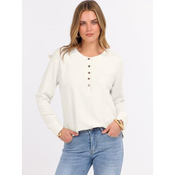 ANRABESS Women's Long Sleeve Waffle Knit Henley Top - Cozy Casual Fit