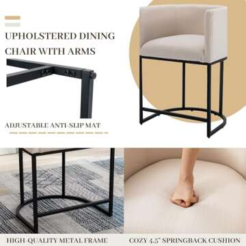 Wahson Set of 3 Linen Upholstered Barrel Bar Height Stools, 24" H Mid Century Modern Fabric Bucket Counter Height Stools, with Black Metal Frame, Cream