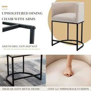 Wahson Set of 3 Linen Upholstered Barrel Bar Height Stools, 24" H Mid Century Modern Fabric Bucket Counter Height Stools, with Black Metal Frame, Cream