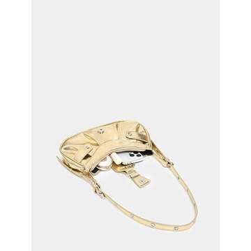 Verdusa Women's Pleated Hobo Shoulder Bag PU Leather Clutch Handbag Metallic Gold one-size