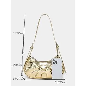 Verdusa Women's Pleated Hobo Shoulder Bag PU Leather Clutch Handbag Metallic Gold one-size