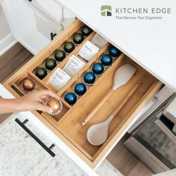 KitchenEdge Tea Bag and Coffee Pod Kitchen Drawer Organizer, Expandable 9.7 to 17 Inches, 10 Accesso...