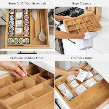 KitchenEdge Bamboo Drawer Organizer for Tea and Coffee
