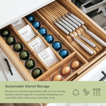 KitchenEdge Bamboo Drawer Organizer for Tea and Coffee