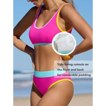 CUPSHE Women's Bikini Sets Two Piece Swimsuit Scoop Neck Crisscross Self Tie Color Block Mid Rise Reversible Top,M