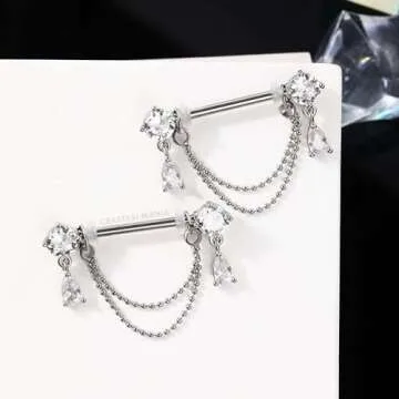 CM Crareesi Mania 14G Double Chain Dangle Nipple Rings - Stunning Jewelry Design for Unique Style