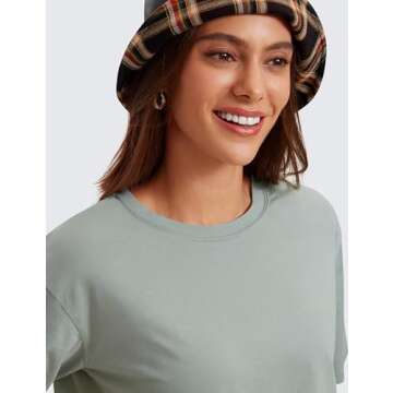 CRZ YOGA Women's Pima Cotton Workout Crop Tops Short Sleeve Yoga Shirts Casual Athletic Running T-Shirts Jade Grey Medium