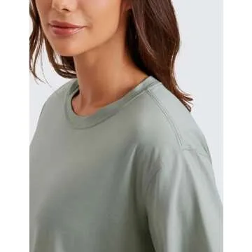 CRZ YOGA Women's Pima Cotton Workout Crop Tops Short Sleeve Yoga Shirts Casual Athletic Running T-Shirts Jade Grey Medium