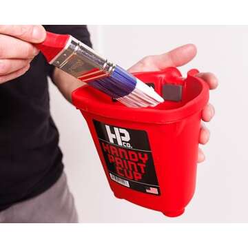 Handy Paint Cup Holds 16 oz. of Paint or Stain, Integrated Magnetic Brush Holder, Ideal for Trim Wor...
