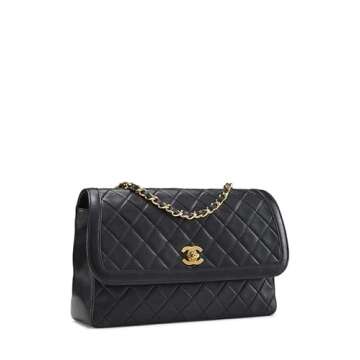 CHANEL Pre-Loved Black Lambskin Border Flap Medium Bag