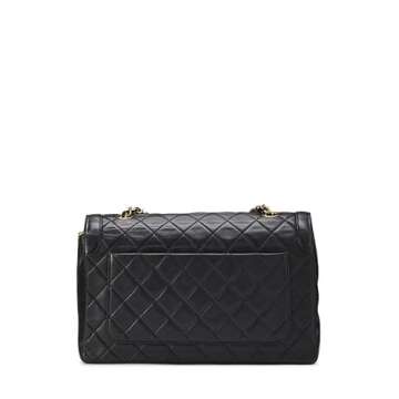 CHANEL Pre-Loved Black Lambskin Border Flap Medium Bag