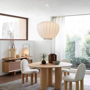 COMSDY 15.7 Inch Large White Silk Pendant Light, Single Hanging Lamp, Coastal Style Chandelier for K...