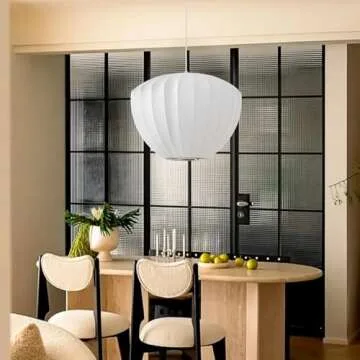 COMSDY 15.7 Inch Large White Silk Pendant Light, Single Hanging Lamp, Coastal Style Chandelier for Kitchen, Dining Room, Living Room, Bedroom, Hall, Cafe