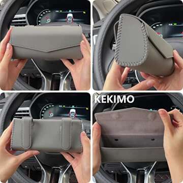 KEKIMO Sunglasses Holder for Car, Universal Car Glasses Case for Car for Multiple Glasses, Auto Sunglass Holder Box for Car with Hidden Magnetic Closure Car Accessories for Man and Woman(Grey)