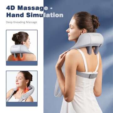 KNQZE Neck Massager with Heat, Cordless Deep Tissue 4D Expert Kneading Massage, Shiatsu Neck and Sho...