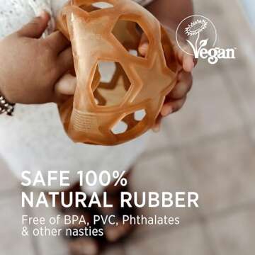 HEVEA Star Activity Ball Toy Made from 100% Upcycled Natural Rubber - Soft and Easy to Hold Baby Ball for Ages +4 Months - Plant Based, Plastic-Free, BPA-Free (Natural)