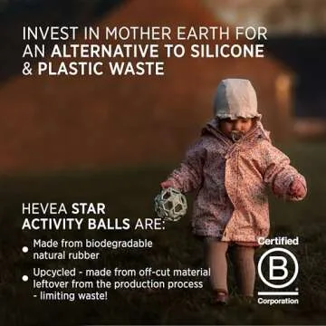 HEVEA Star Activity Ball Toy Made from 100% Upcycled Natural Rubber - Soft and Easy to Hold Baby Ball for Ages +4 Months - Plant Based, Plastic-Free, BPA-Free (Natural)