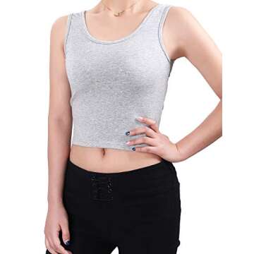 3 Pieces Women Basic Crop Tank Top Sport Racerback Short Top Sleeveless Cropped Fitted Tank (Black, White, Light Gray, Large)
