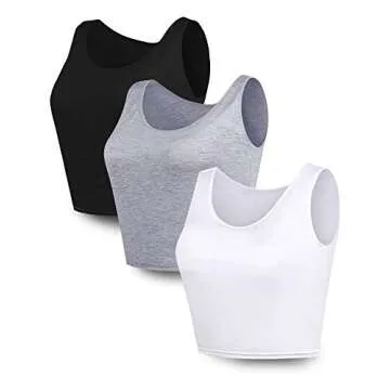 3 Pieces Women Basic Crop Tank Top Sport Racerback Short Top Sleeveless Cropped Fitted Tank (Black, White, Light Gray, Large)