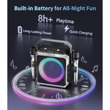 Portable Karaoke Machine with Wireless Microphones and LED Lights