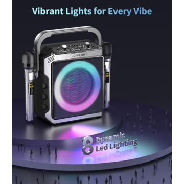 Portable Karaoke Machine with Wireless Microphones and LED Lights