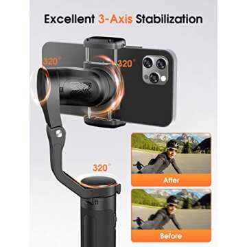 hohem iSteady X2 Gimbal Stabilizer for Smartphone, 3-Axis Phone Gimbal with Remote Control, Foldable and Portable Stabilizer for iPhone & Android, Phone Stabilizer for Video Recording YouTube TikTok