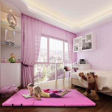 Matladin 6' Folding Tri-fold Gymnastics Gym Exercise Aerobics Mat, 6ft x 4ft x 2in PU Leather Tumbli...