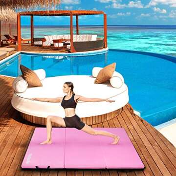 Matladin 6' Folding Tri-fold Gymnastics Gym Exercise Aerobics Mat, 6ft x 4ft x 2in PU Leather Tumbling Mats for Stretching Yoga Cheerleading Martial Arts (Pink)