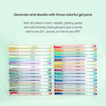 Yoobi Gel Pens with Carrying Case – Colored Pens for Journaling, Drawing, Art Supplies & More – Metallic, Pastel, Primary, Neon & Glitter Gel Pens – Smooth Finish Gel Pen Set with Case (30 Pack)