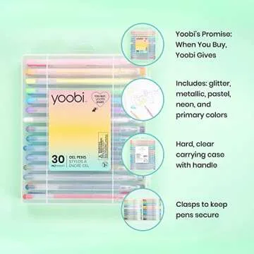 Yoobi Gel Pens with Carrying Case – Colored Pens for Journaling, Drawing, Art Supplies & More – Metallic, Pastel, Primary, Neon & Glitter Gel Pens – Smooth Finish Gel Pen Set with Case (30 Pack)