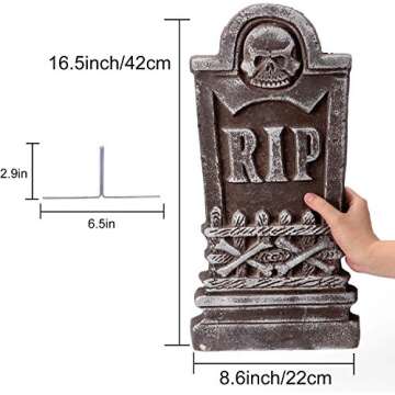 AYOGU 17” Halloween Foam RIP Graveyard Tombstones, 5 Pack Tombstone with 10 Metal Stakes for Halloween Decorations