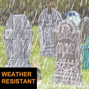 AYOGU 17” Halloween Foam RIP Graveyard Tombstones, 5 Pack Tombstone with 10 Metal Stakes for Halloween Decorations