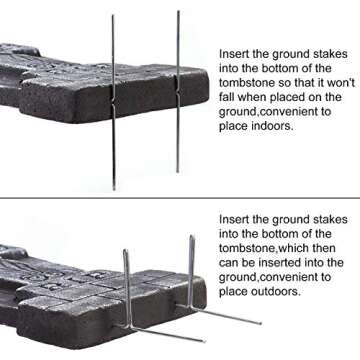 AYOGU 17” Halloween Foam RIP Graveyard Tombstones, 5 Pack Tombstone with 10 Metal Stakes for Halloween Decorations