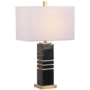SAFAVIEH Lighting Collection Jaxton Modern Black/ Gold Marble 28-inch Bedroom Living Room Home Office Desk Nightstand Table Lamp (LED Bulb Included)