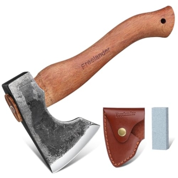 Freelander Camping Hatchet Axe, 11'' Hand-Forged Axe with Sheath, Bushcraft Axe for Chopping Wood–...