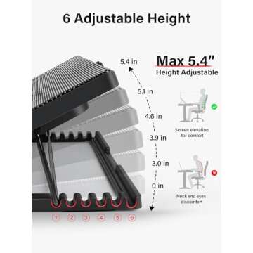 Kootek Laptop Cooling Pad, Laptop Cooler with 5 Quiet Fans for 12"-17" Computer PC Notebook Gaming Laptop Fan, Height Adjustable Laptop Cooling Stand Laptop Accessories, Red