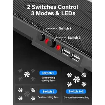 Kootek Laptop Cooling Pad, Laptop Cooler with 5 Quiet Fans for 12"-17" Computer PC Notebook Gaming Laptop Fan, Height Adjustable Laptop Cooling Stand Laptop Accessories, Red